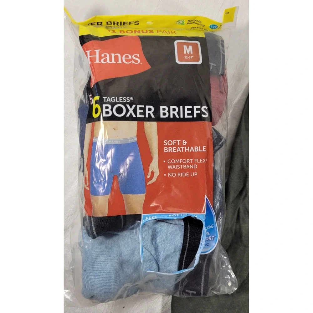 Hanes Men's Moisture Wicking Cotton Boxer Briefs #7349Q6 - Size Medium 32-34